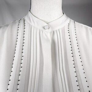 White House Black Market Ivory Blouse with Black Beading, Size S